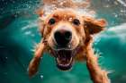 Dog diving underwater. AI Generated. Art Print